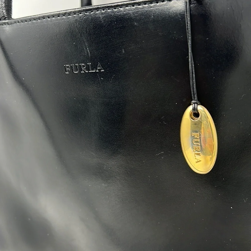 Furla Black Leather Tote Laptop Bag with Shoulder Strap